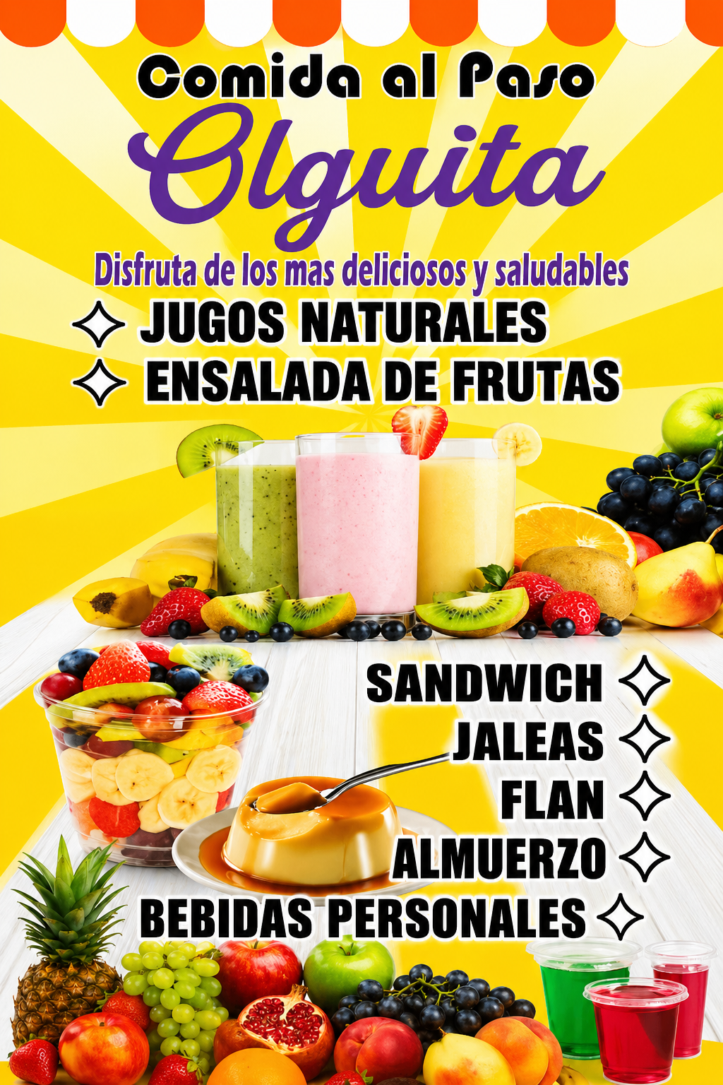 Cartel del negocio Comida al Paso Olguita